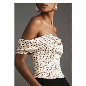 Reformation Cream Floral Off-Shoulder Blouse